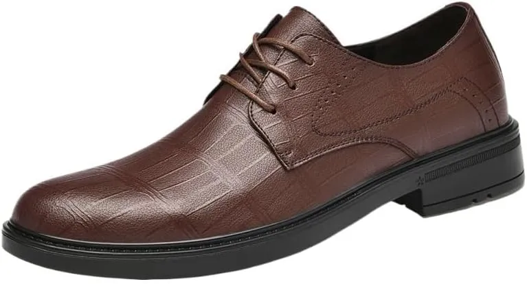 Men's Orthopedic Leather Dress Shoes - Modern Business Casual Oxford Shoes with Comfort Lace-Up Design and Block Heel