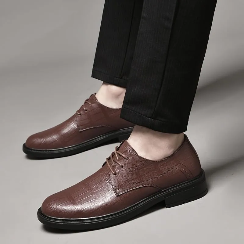 Men's Orthopedic Leather Dress Shoes - Modern Business Casual Oxford Shoes with Comfort Lace-Up Design and Block Heel