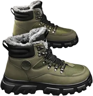 Men's Outdoor Hiking Boots, Breathable Comfortable Non-Slip Boots With Fuzzy Lining For Outdoor Walking Hiking Mountaineering, Autumn And Winter