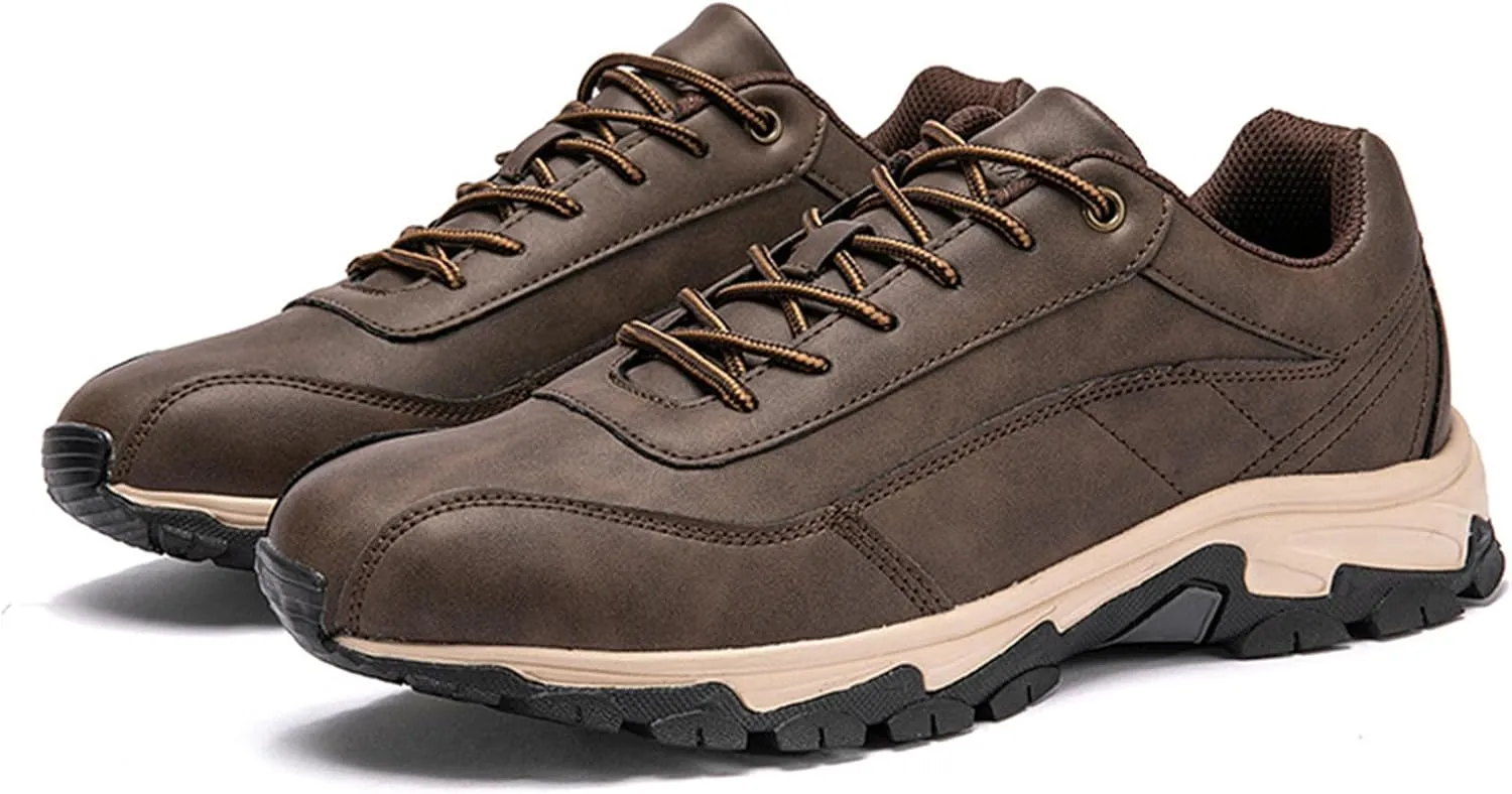 Men's Outdoor Leather Waterproof Hiking Shoes Lightweight Non-Slip Breathable Hike Trekking Trails Shoe Suitable for Hikers, Camping.