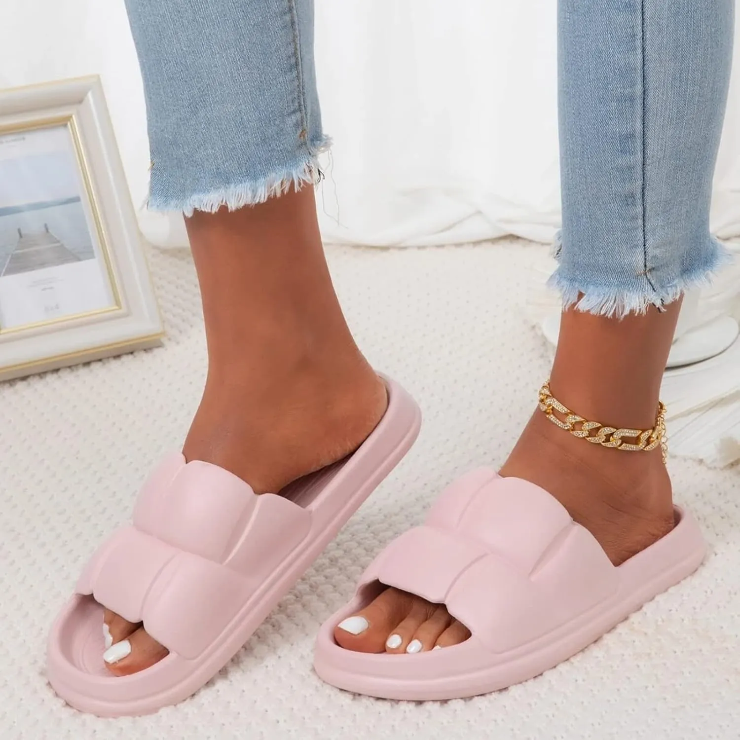 Mens Slides Womens Slides Cloud Slippers for Men Shower Shoes Women Public Ultra Comfort Pool Slippers