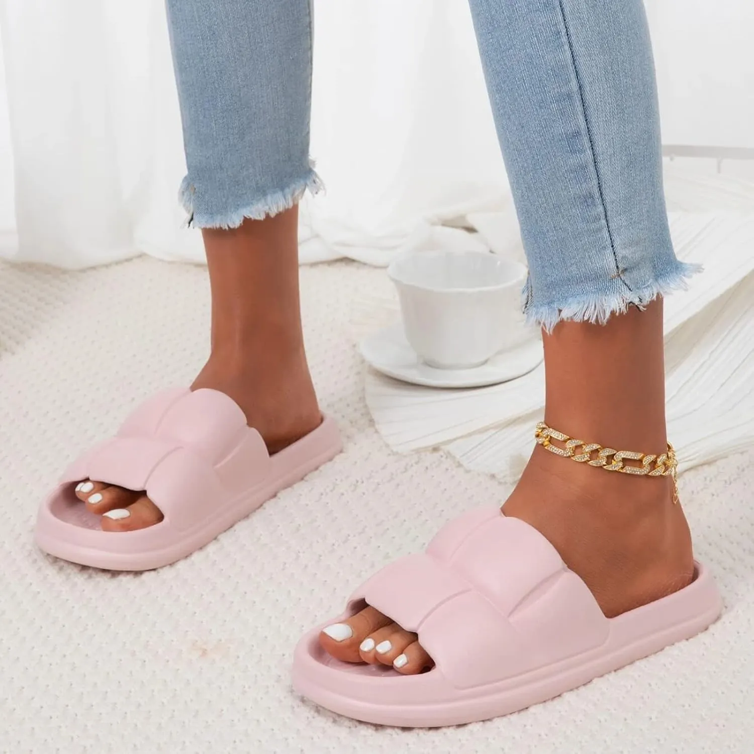 Mens Slides Womens Slides Cloud Slippers for Men Shower Shoes Women Public Ultra Comfort Pool Slippers