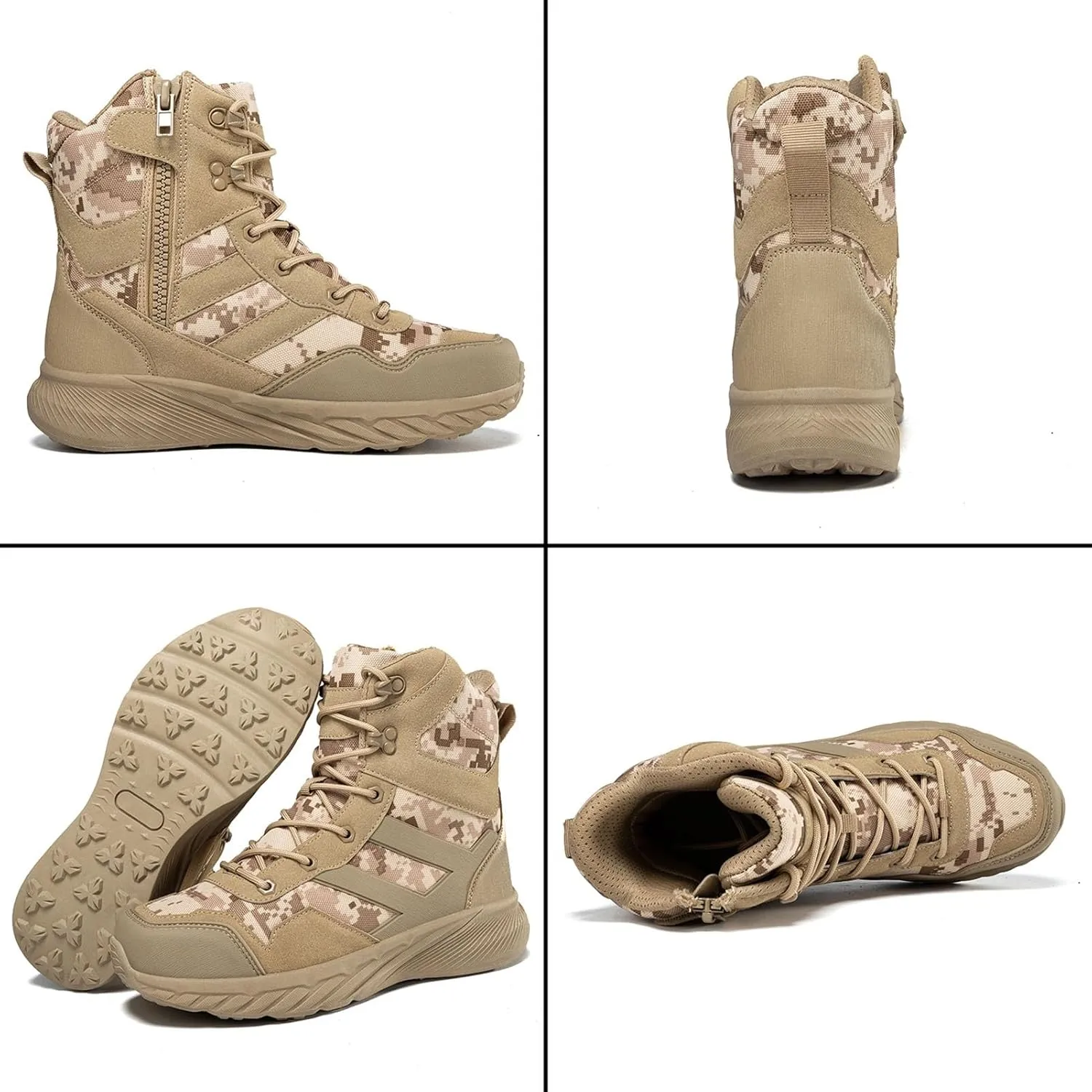 Men's Tactical Military Boots with Side Zipper | Waterproof, Non-Slip, and Lightweight, Perfect for Hiking, Camping, and Work