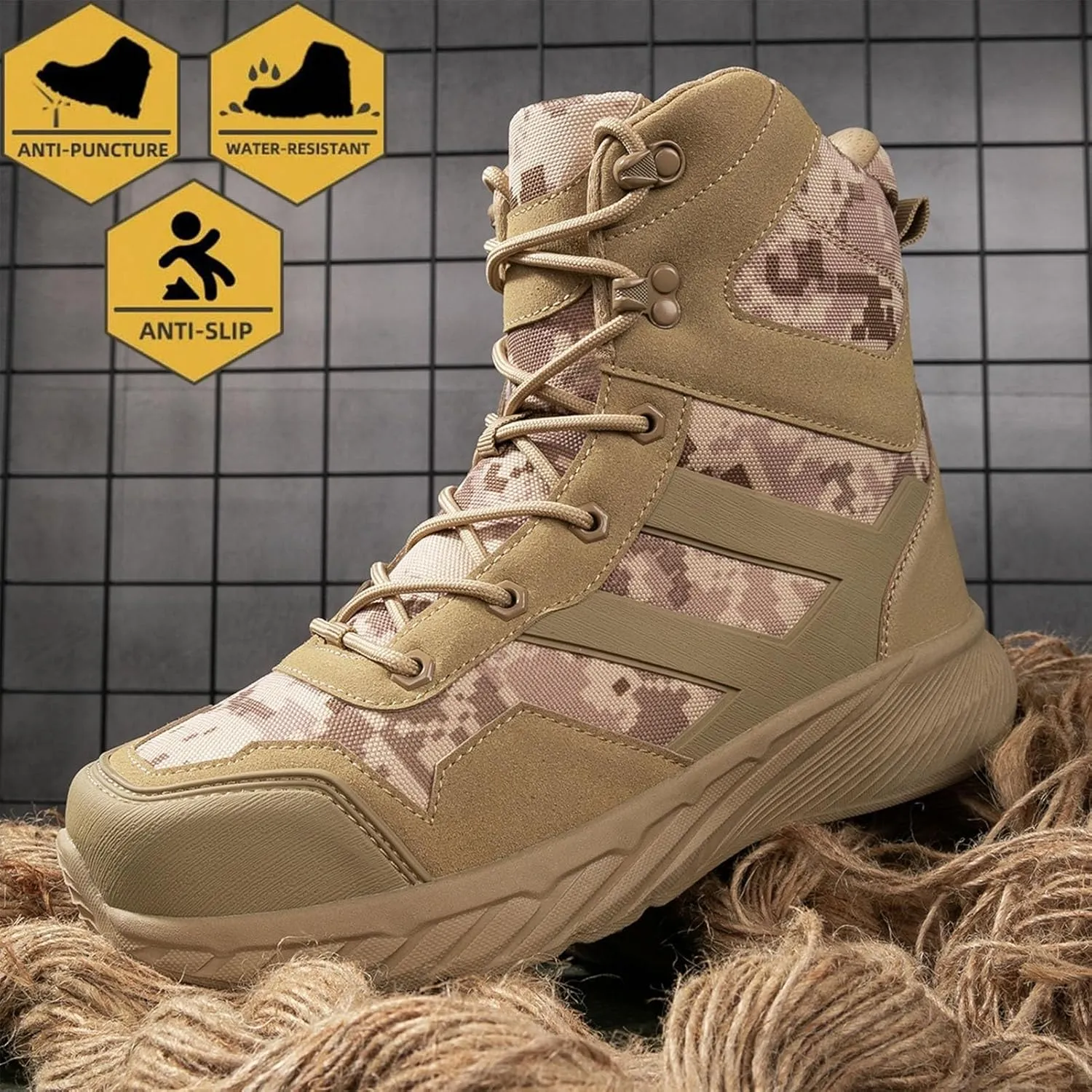 Men's Tactical Military Boots with Side Zipper | Waterproof, Non-Slip, and Lightweight, Perfect for Hiking, Camping, and Work