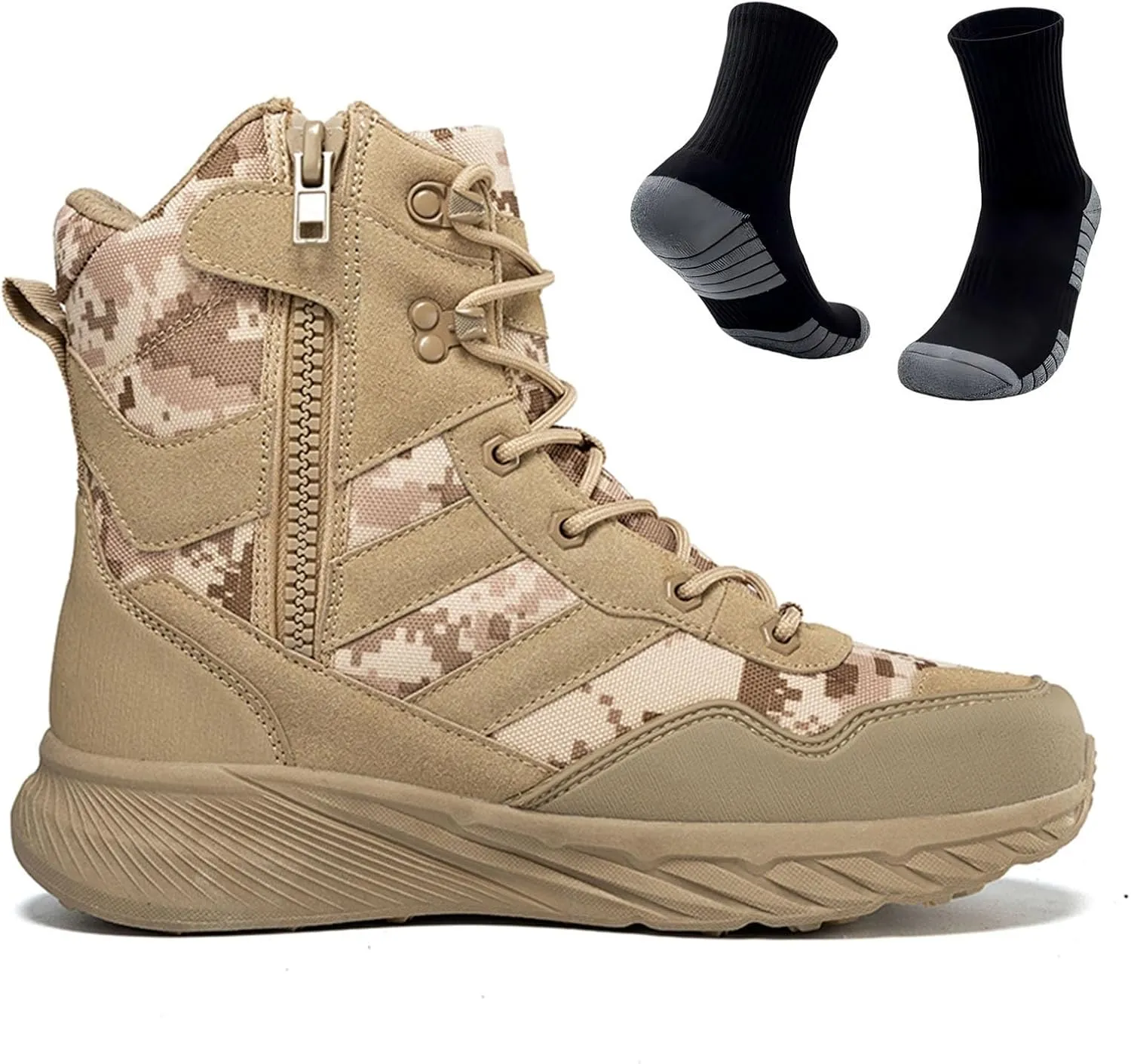 Men's Tactical Military Boots with Side Zipper | Waterproof, Non-Slip, and Lightweight, Perfect for Hiking, Camping, and Work