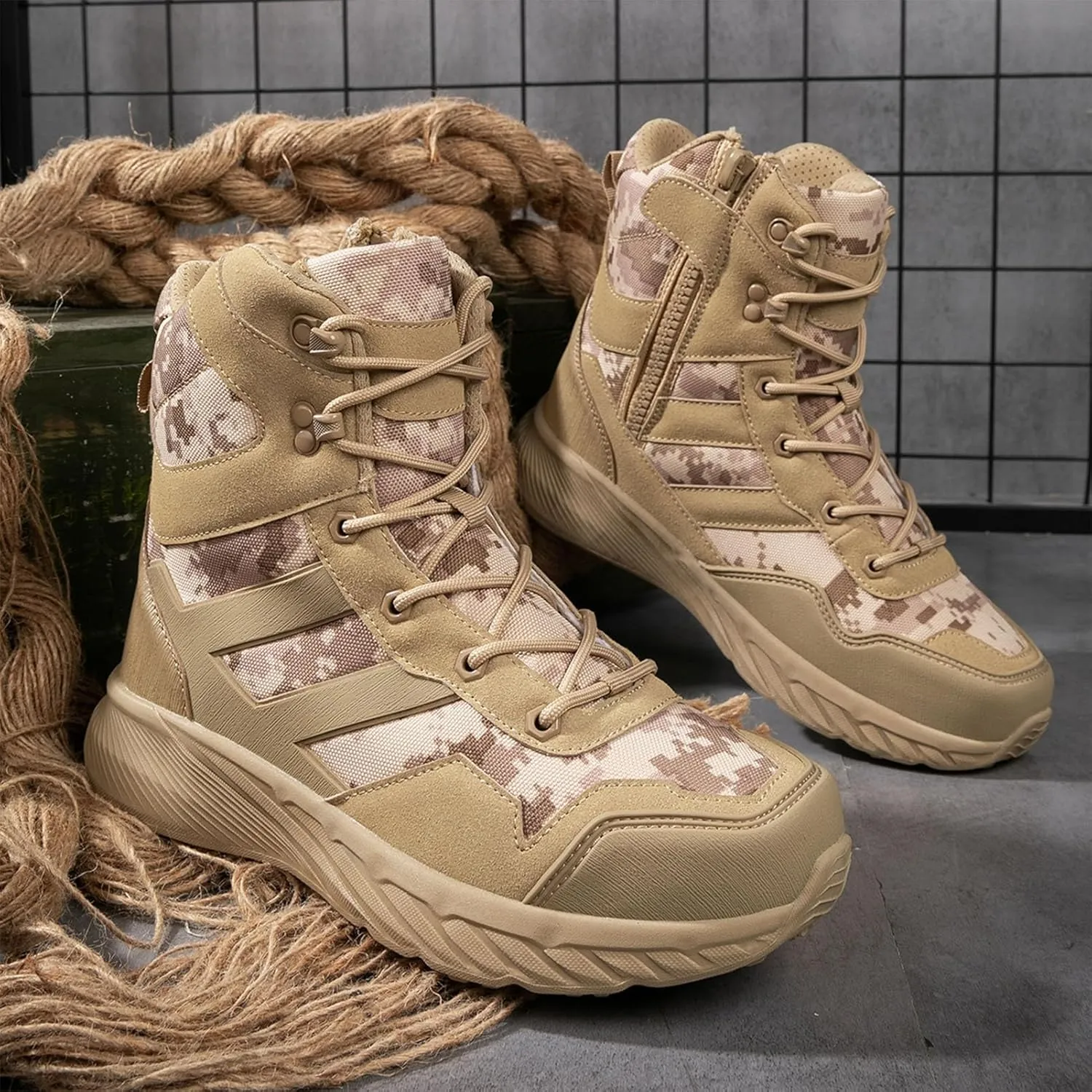 Men's Tactical Military Boots with Side Zipper | Waterproof, Non-Slip, and Lightweight, Perfect for Hiking, Camping, and Work