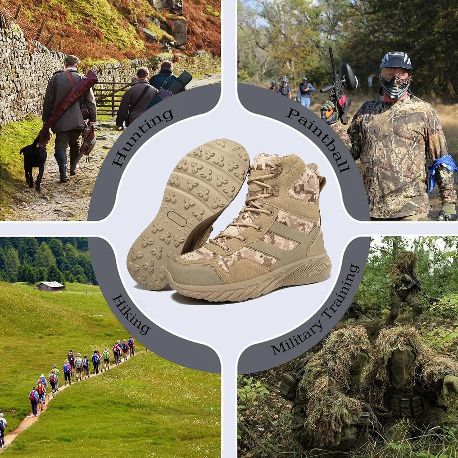 Men's Tactical Military Boots with Side Zipper | Waterproof, Non-Slip, and Lightweight, Perfect for Hiking, Camping, and Work