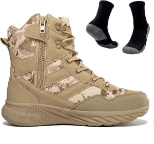 Men's Tactical Military Boots with Side Zipper | Waterproof, Non-Slip, and Lightweight, Perfect for Hiking, Camping, and Work