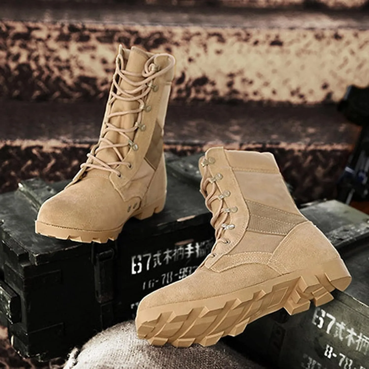 Men's Trekking Boots High Top Climbing Waterproof Lace up Walking Shoes-Sand||EU45/US11