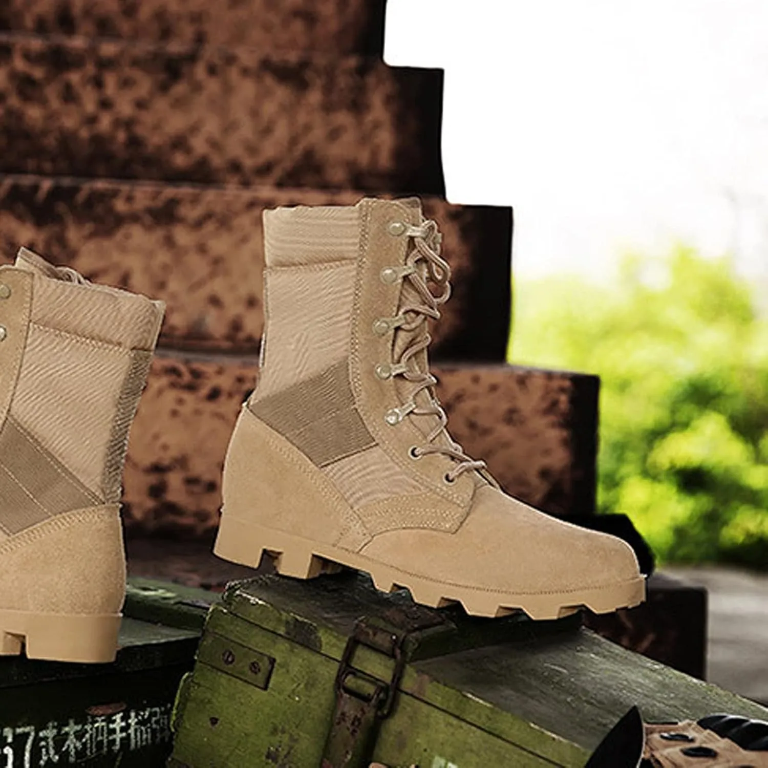 Men's Trekking Boots High Top Climbing Waterproof Lace up Walking Shoes-Sand||EU45/US11