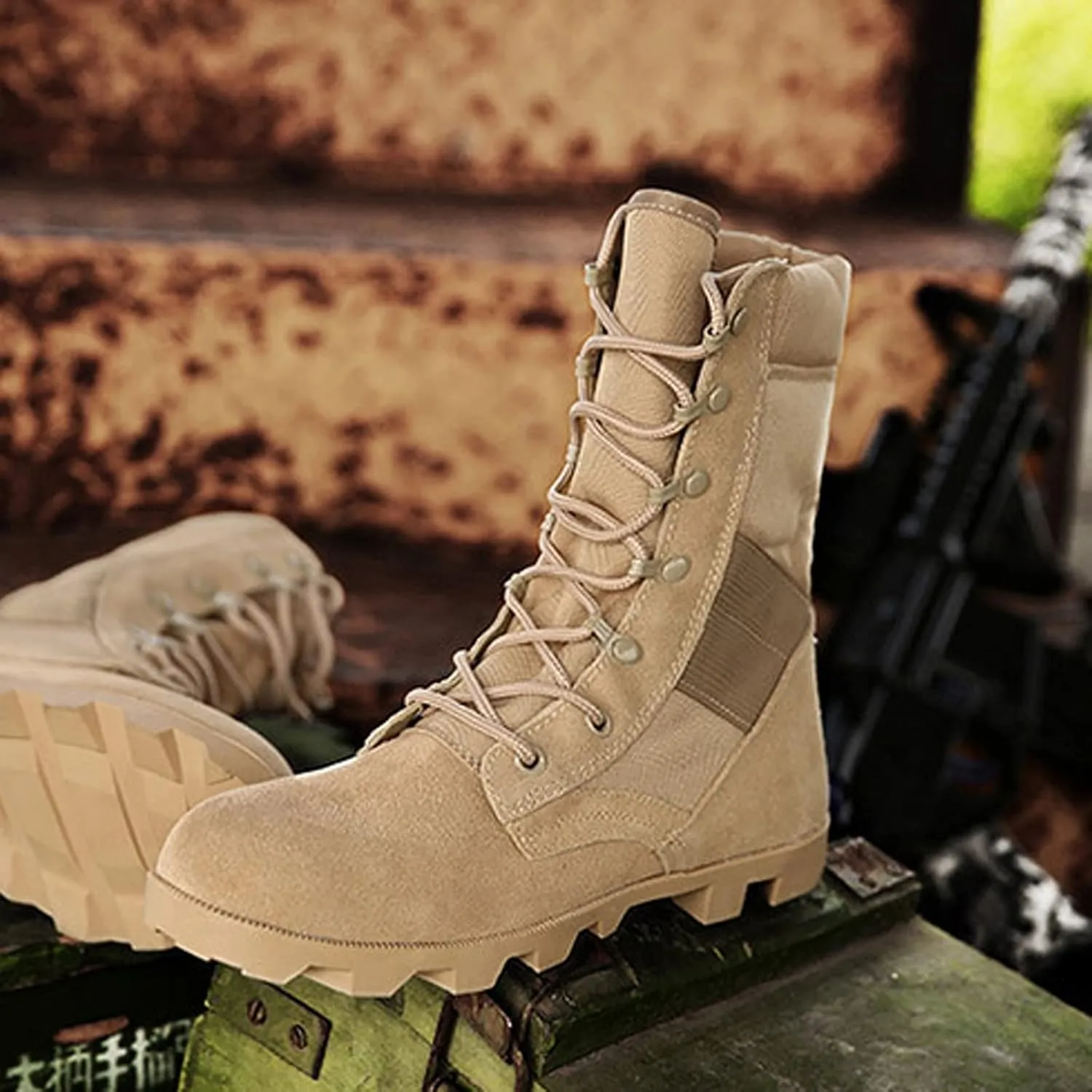 Men's Trekking Boots High Top Climbing Waterproof Lace up Walking Shoes-Sand||EU45/US11