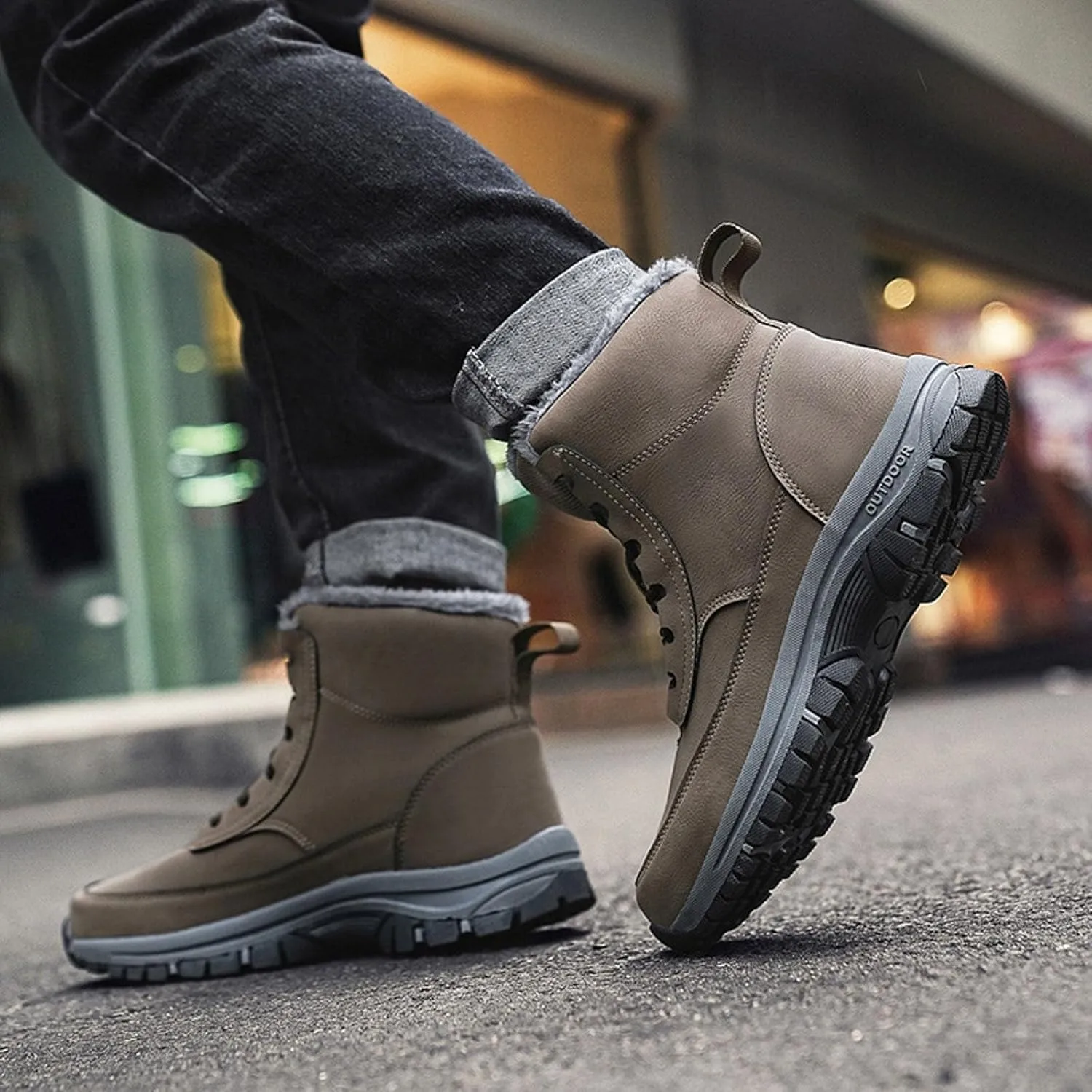 Men's Water Proof Winter Boots Fleece Lined Cold Proof Insulated Snow Boots Lace Up Thick Bottom Mountain Shoes for Men