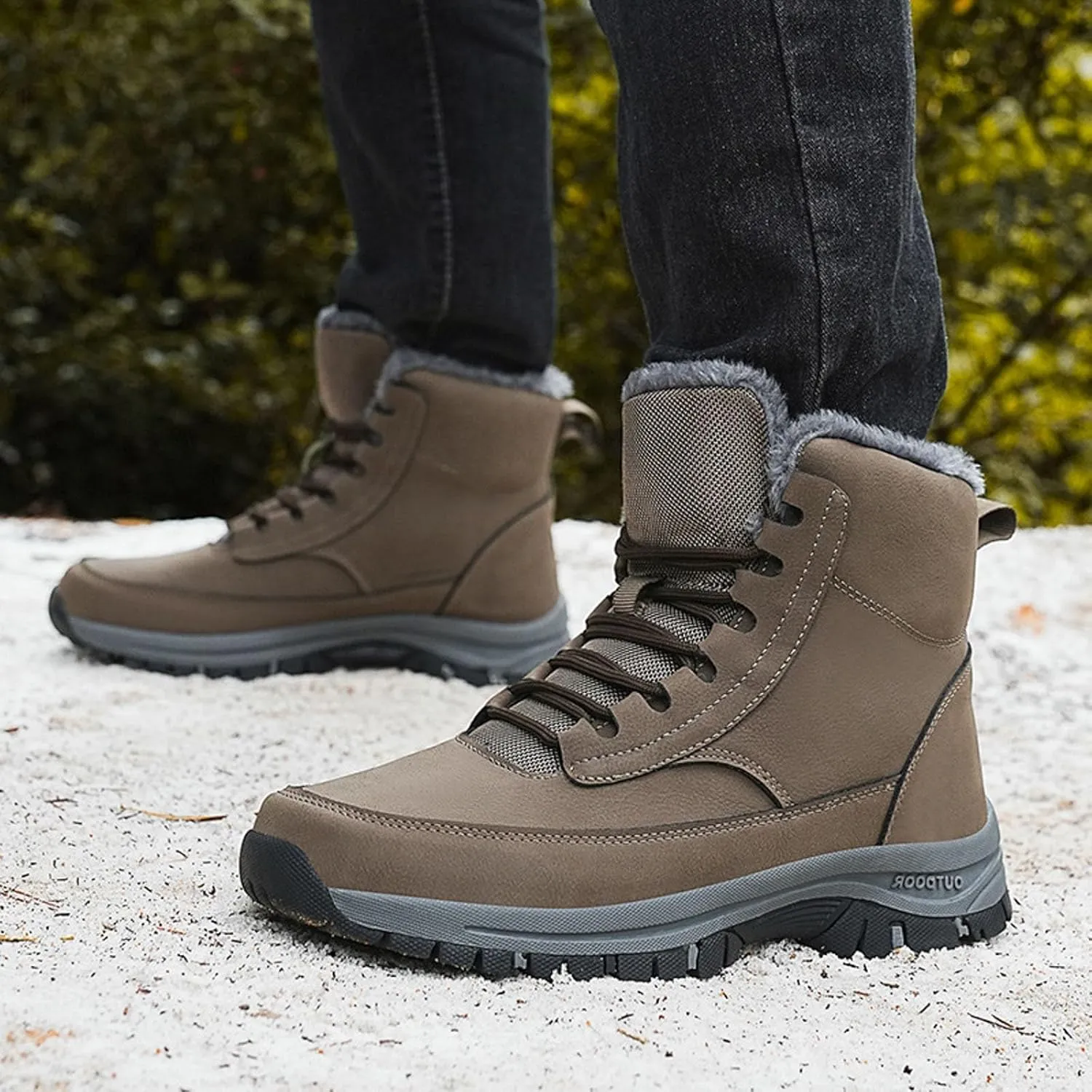 Men's Water Proof Winter Boots Fleece Lined Cold Proof Insulated Snow Boots Lace Up Thick Bottom Mountain Shoes for Men