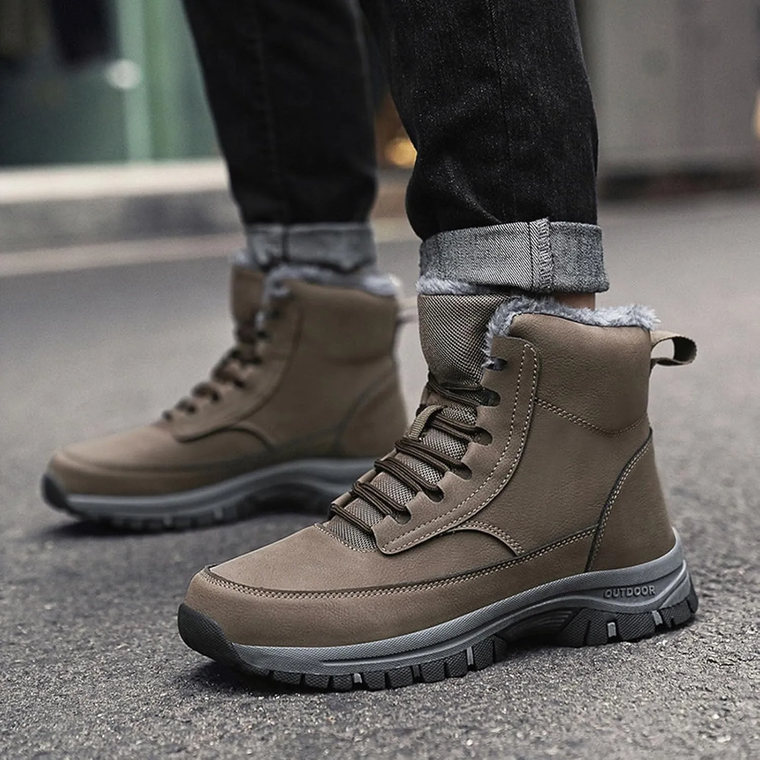 Men's Water Proof Winter Boots Fleece Lined Cold Proof Insulated Snow Boots Lace Up Thick Bottom Mountain Shoes for Men