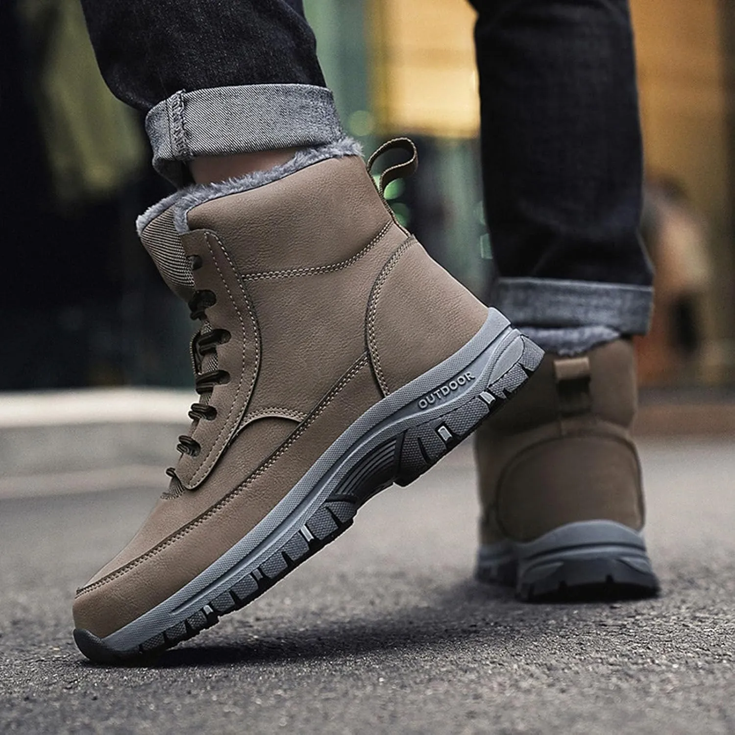 Men's Water Proof Winter Boots Fleece Lined Cold Proof Insulated Snow Boots Lace Up Thick Bottom Mountain Shoes for Men