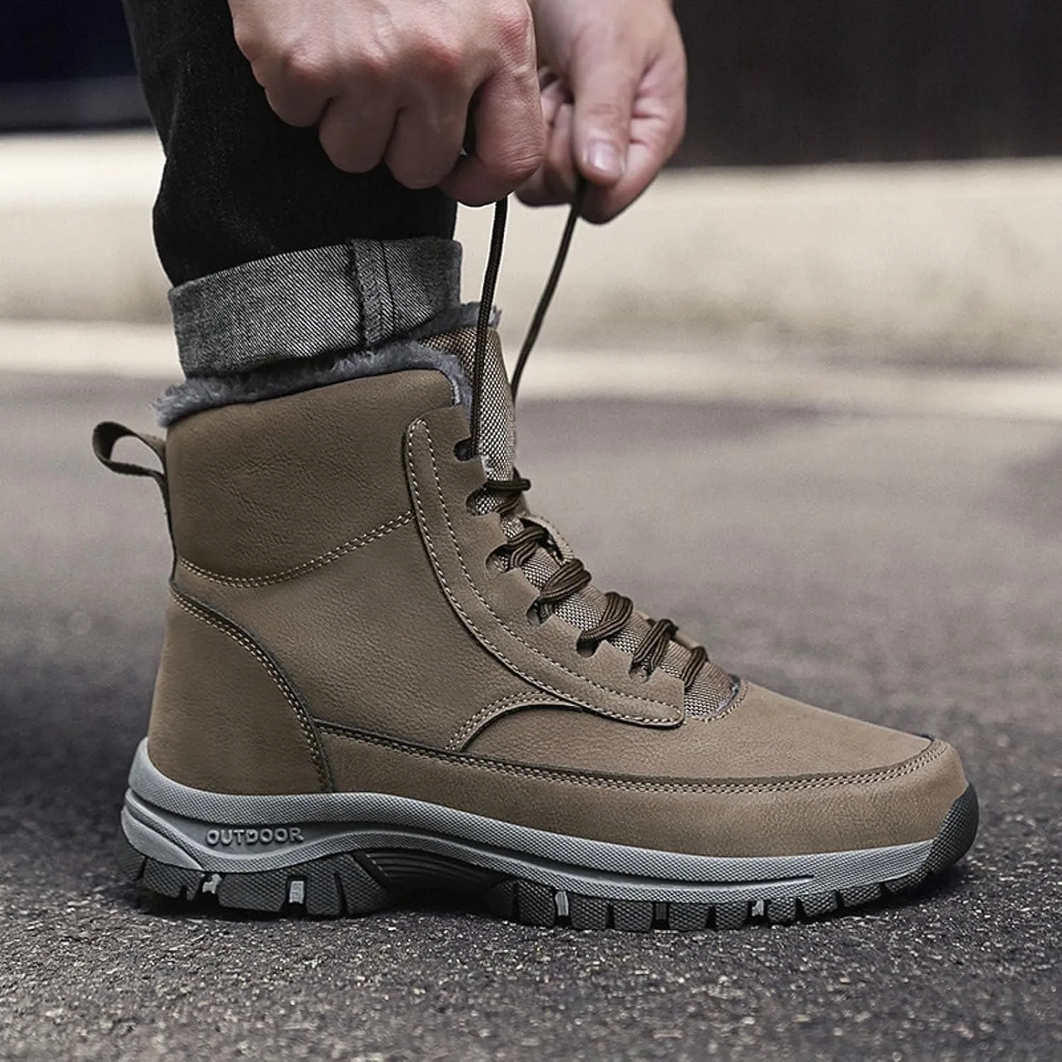 Men's Water Proof Winter Boots Fleece Lined Cold Proof Insulated Snow Boots Lace Up Thick Bottom Mountain Shoes for Men
