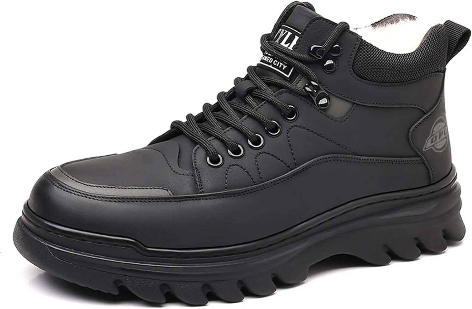Men's Winter Leather Round Toe with Plush Hiking Boots, Waterproof and Non Slip Lined with Plush Snow Boots, Suitable for Outdoor Hiking