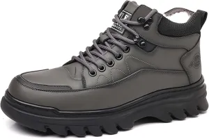 Men's Winter Leather Round Toe with Plush Hiking Boots, Waterproof and Non Slip Lined with Plush Snow Boots, Suitable for Outdoor Hiking