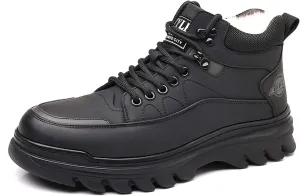 Men's Winter Leather Round Toe with Plush Hiking Boots, Waterproof and Non Slip Lined with Plush Snow Boots, Suitable for Outdoor Hiking