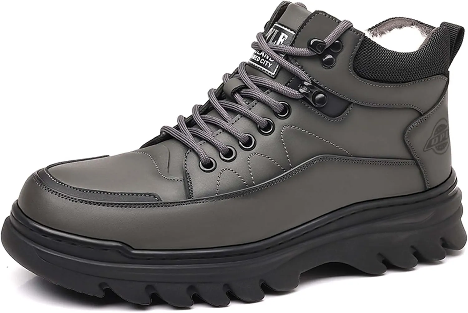 Men's Winter Leather Round Toe with Plush Hiking Boots, Waterproof and Non Slip Lined with Plush Snow Boots, Suitable for Outdoor Hiking