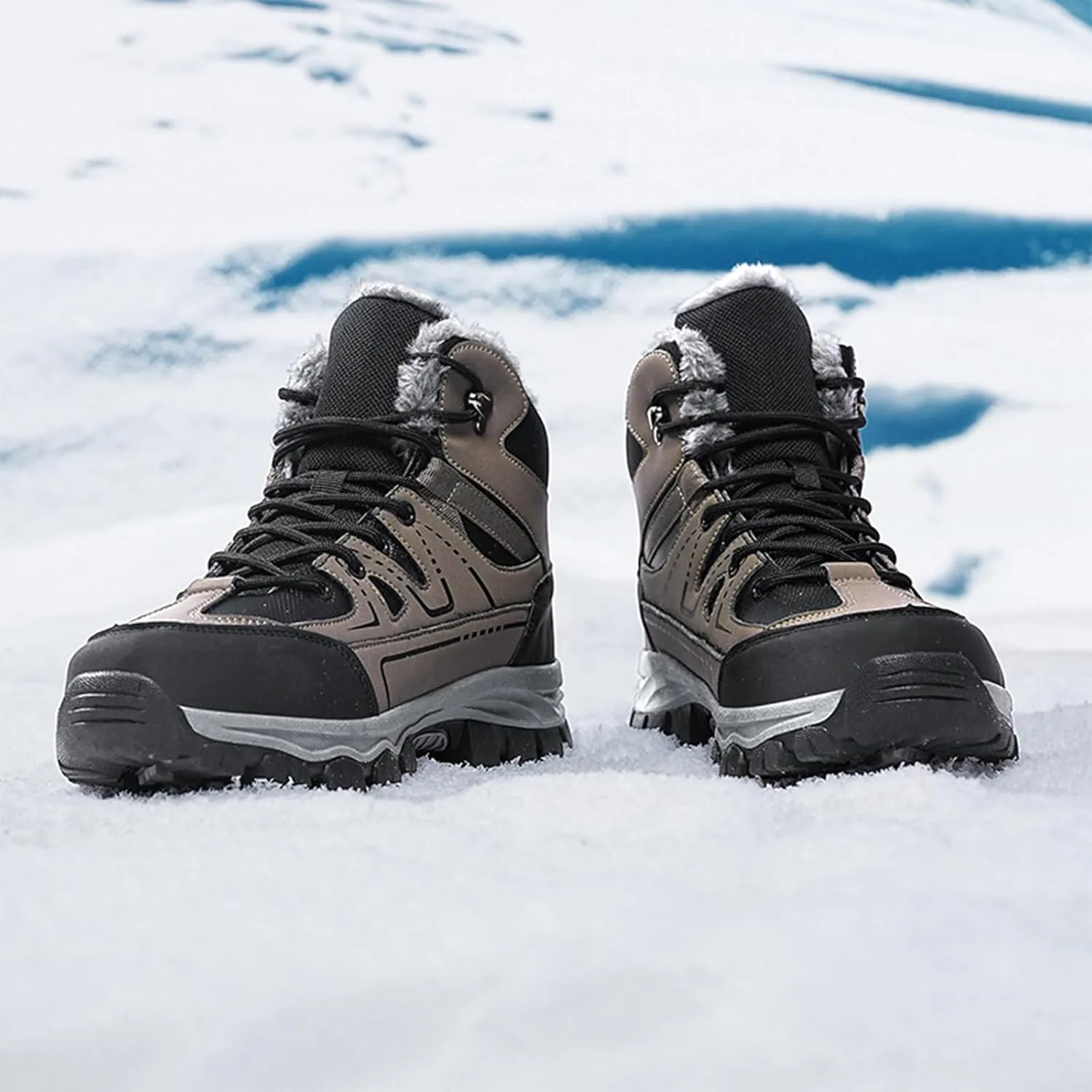 Men's Winter Snow Boots Warm Fur Lining Waterproof Lightweight Insulated Outdoor Lace-Up Wear-Resistant Ankle Anti-slip Cold Weather Hiking Classic Booties