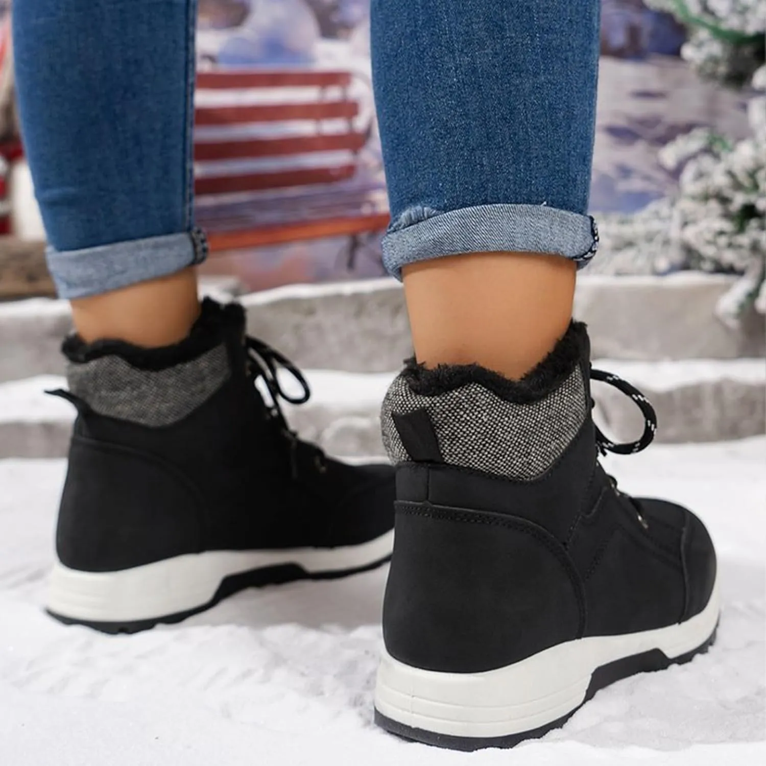 Men's Winter Snow Boots Waterproof Hiking Booties Warm Fur Lined Winter Boot Non-Slip Outdoor Ankle Shoes