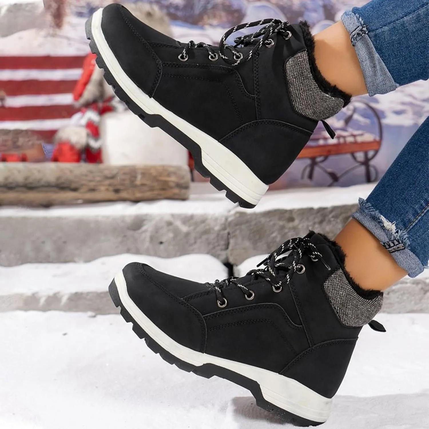 Men's Winter Snow Boots Waterproof Hiking Booties Warm Fur Lined Winter Boot Non-Slip Outdoor Ankle Shoes