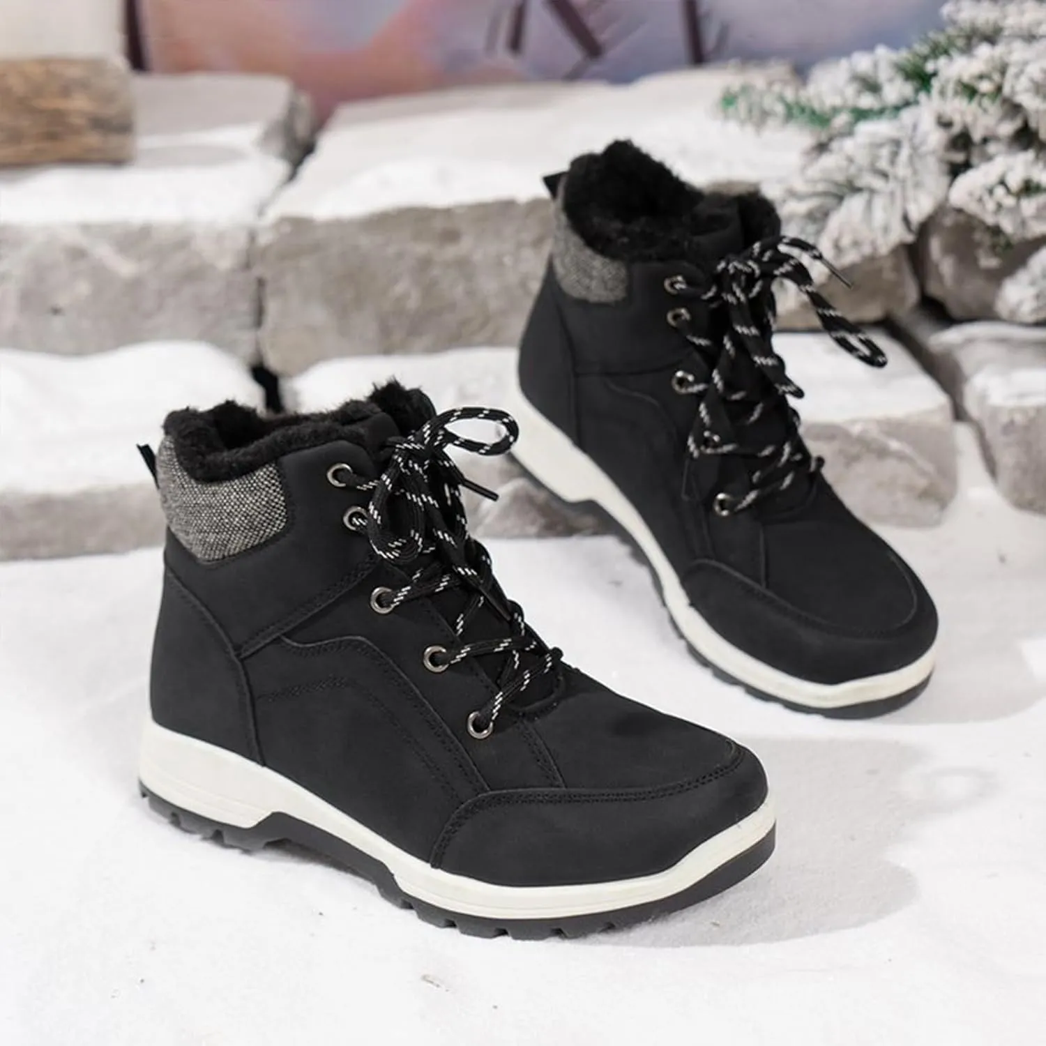 Men's Winter Snow Boots Waterproof Hiking Booties Warm Fur Lined Winter Boot Non-Slip Outdoor Ankle Shoes