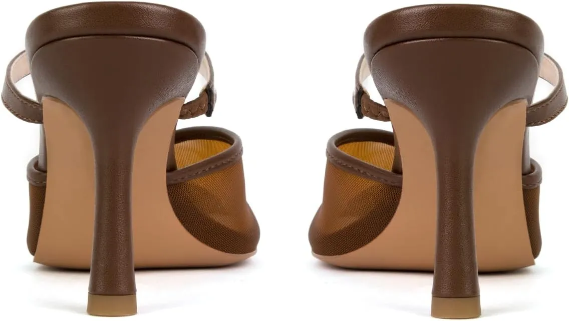 Mesh Kitten Heels for Women Pointed Closed Toe Mule Heeled Sandals Sexy Slip On Dress Pumps