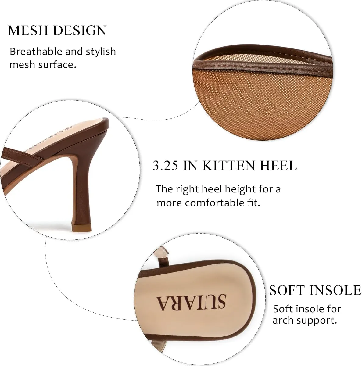 Mesh Kitten Heels for Women Pointed Closed Toe Mule Heeled Sandals Sexy Slip On Dress Pumps
