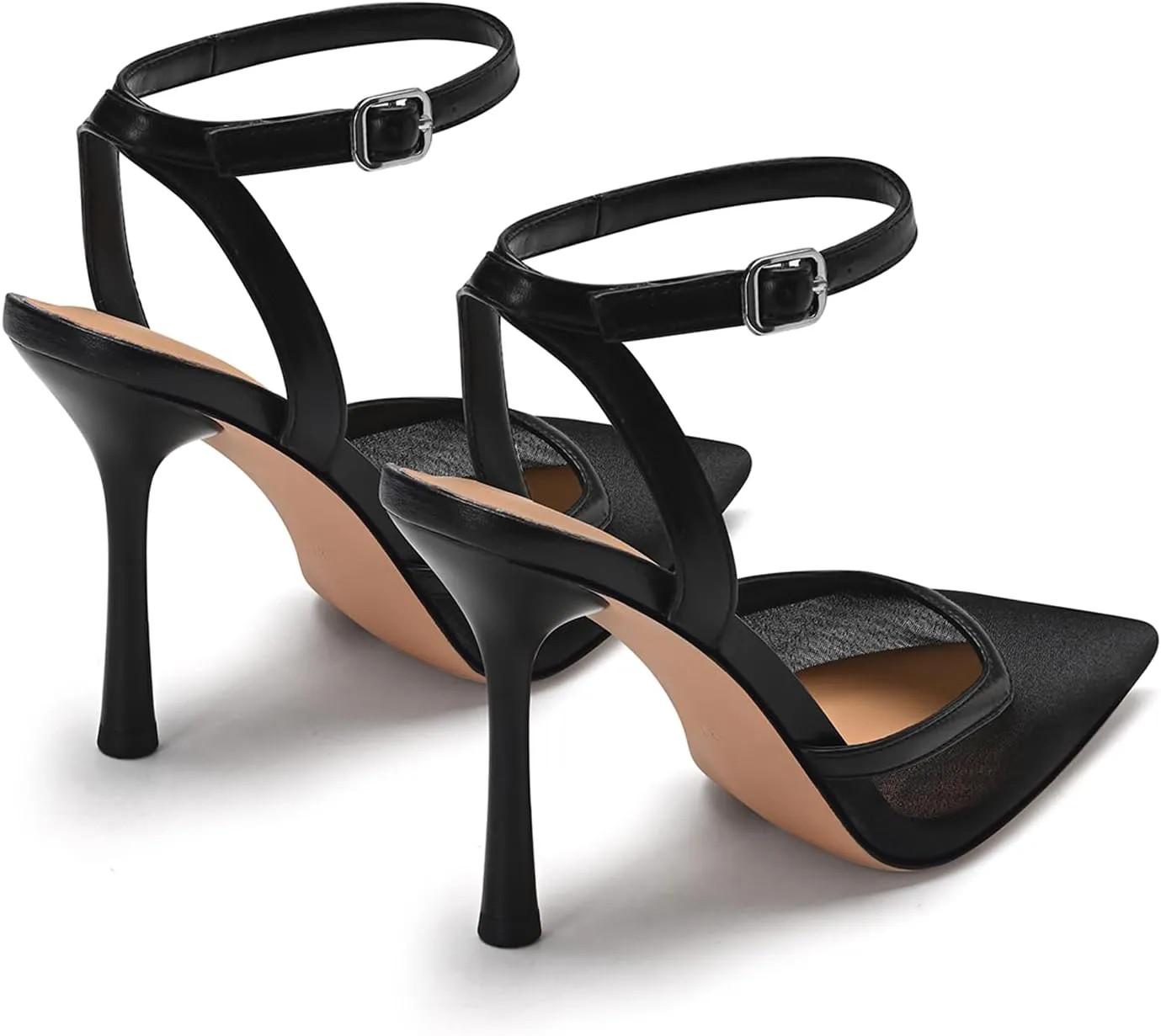Mesh Kitten Heels for Women Pointed Closed Toe Mule Heeled Sandals Sexy Slip On Dress Pumps