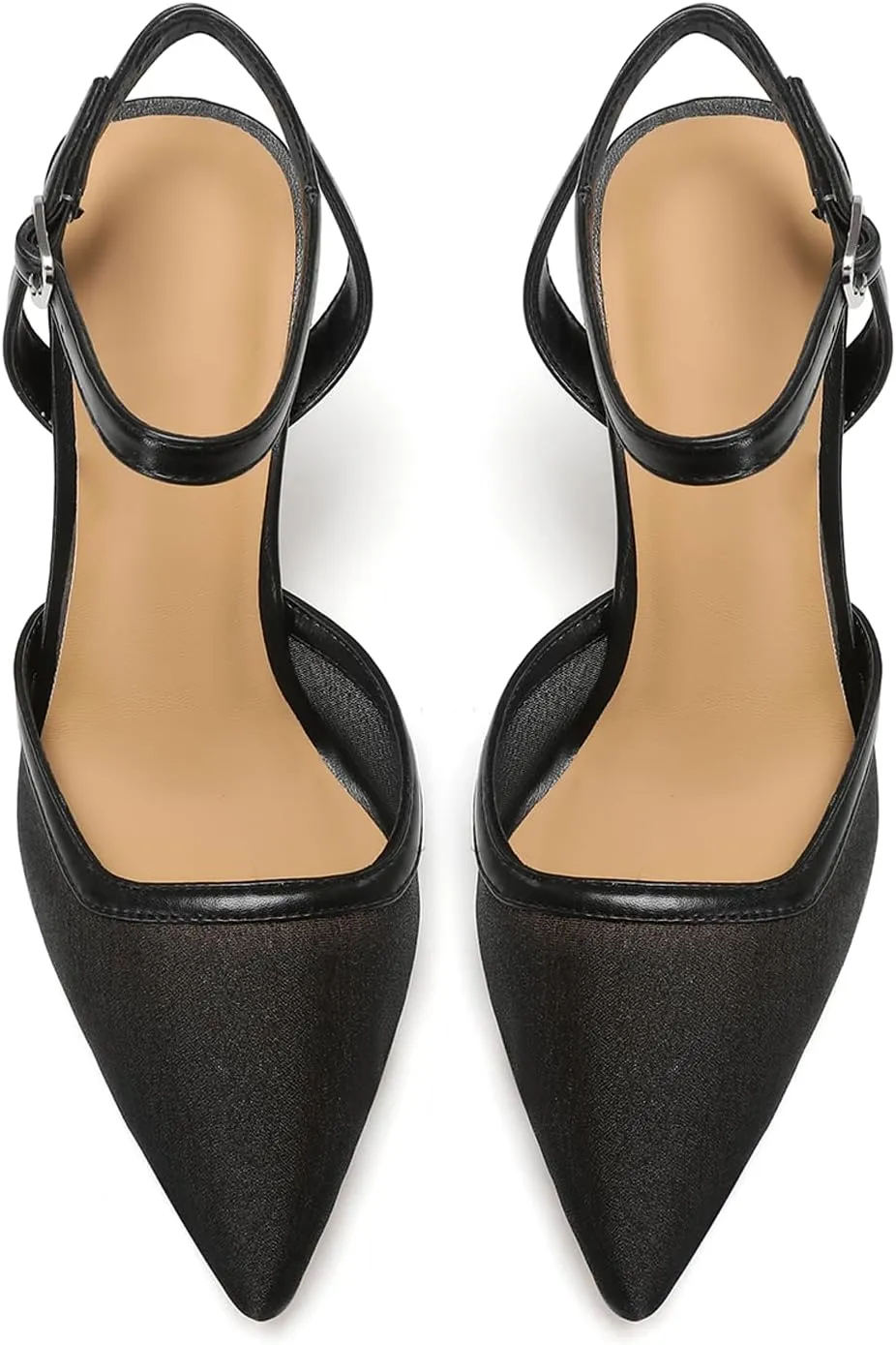 Mesh Kitten Heels for Women Pointed Closed Toe Mule Heeled Sandals Sexy Slip On Dress Pumps