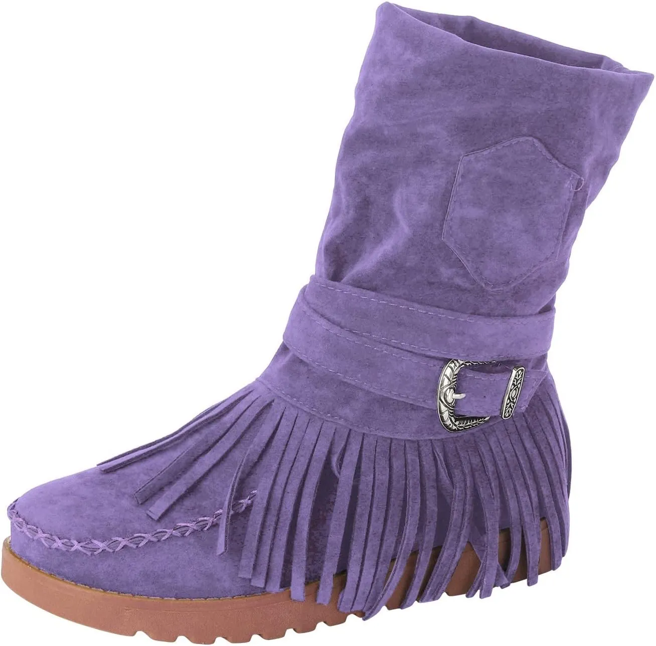 Mid Calf Boots for Women Comfortable Boots for Women Casual Fashion Round Toe Retro Short Women's Fringe Boots Comfy