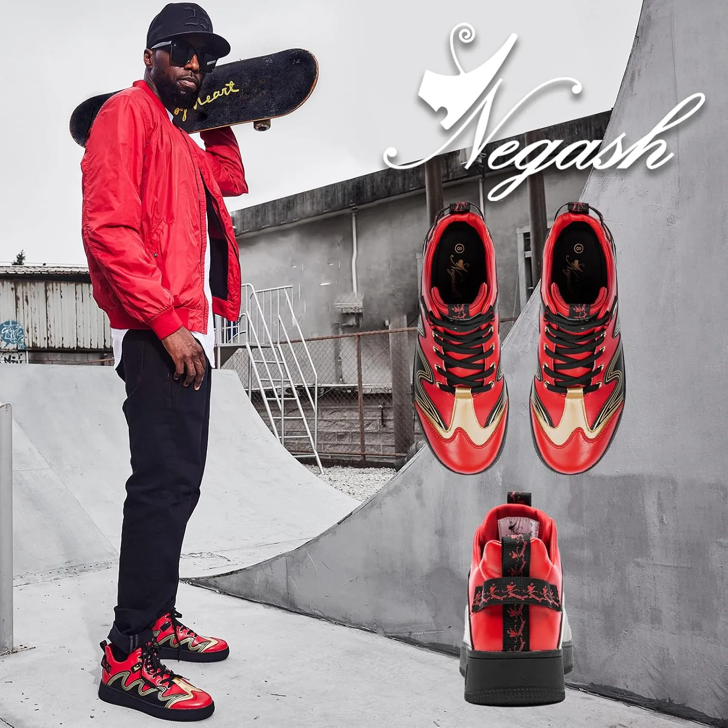 Negash Mens Fashion Sneakers Low Top Leather Breathable Casual Skate Shoes for Men
