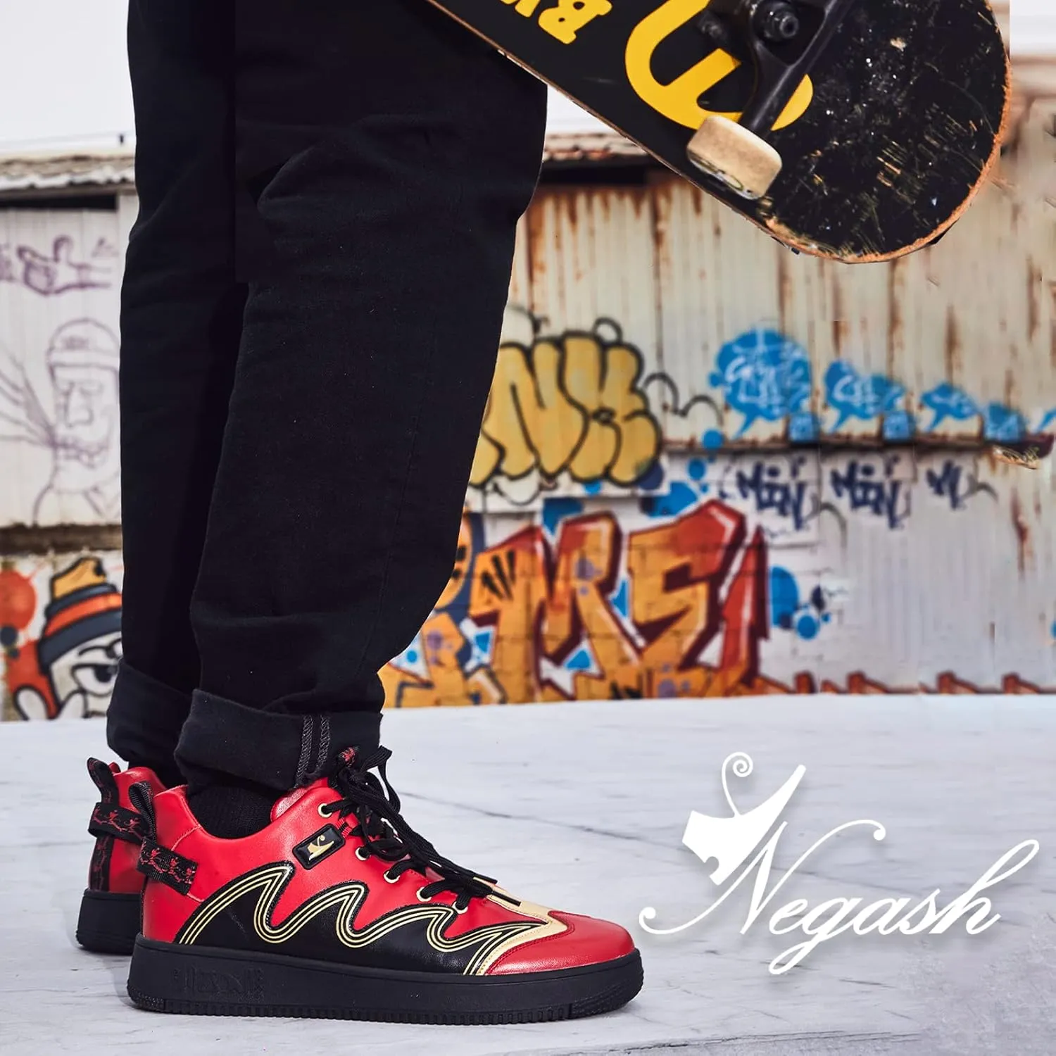 Negash Mens Fashion Sneakers Low Top Leather Breathable Casual Skate Shoes for Men
