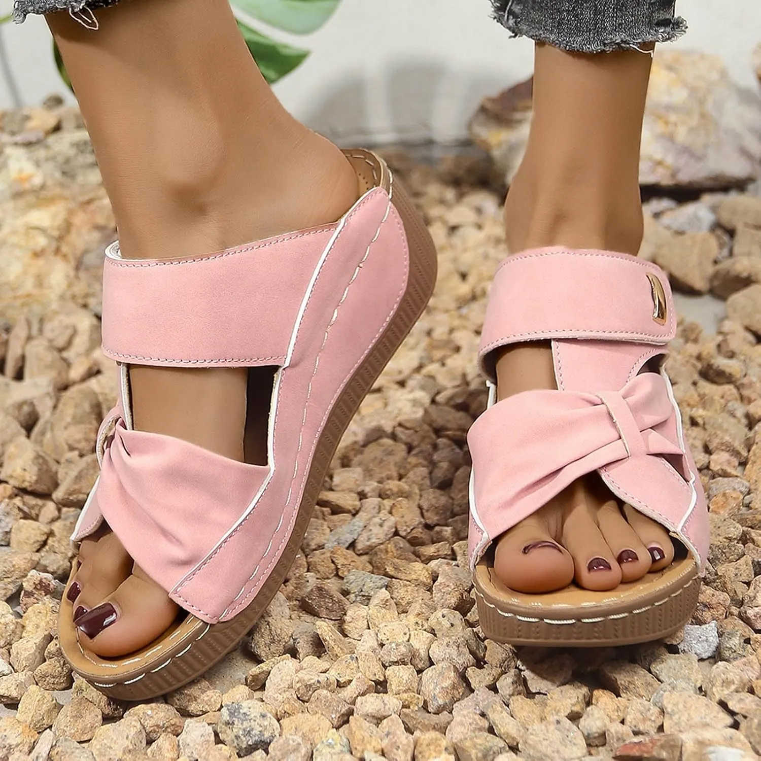 Orthopedic Sandals for Women Slip On Dressy Summer Slide Shoes Comfort Open Toe Wedge Sandals Walking