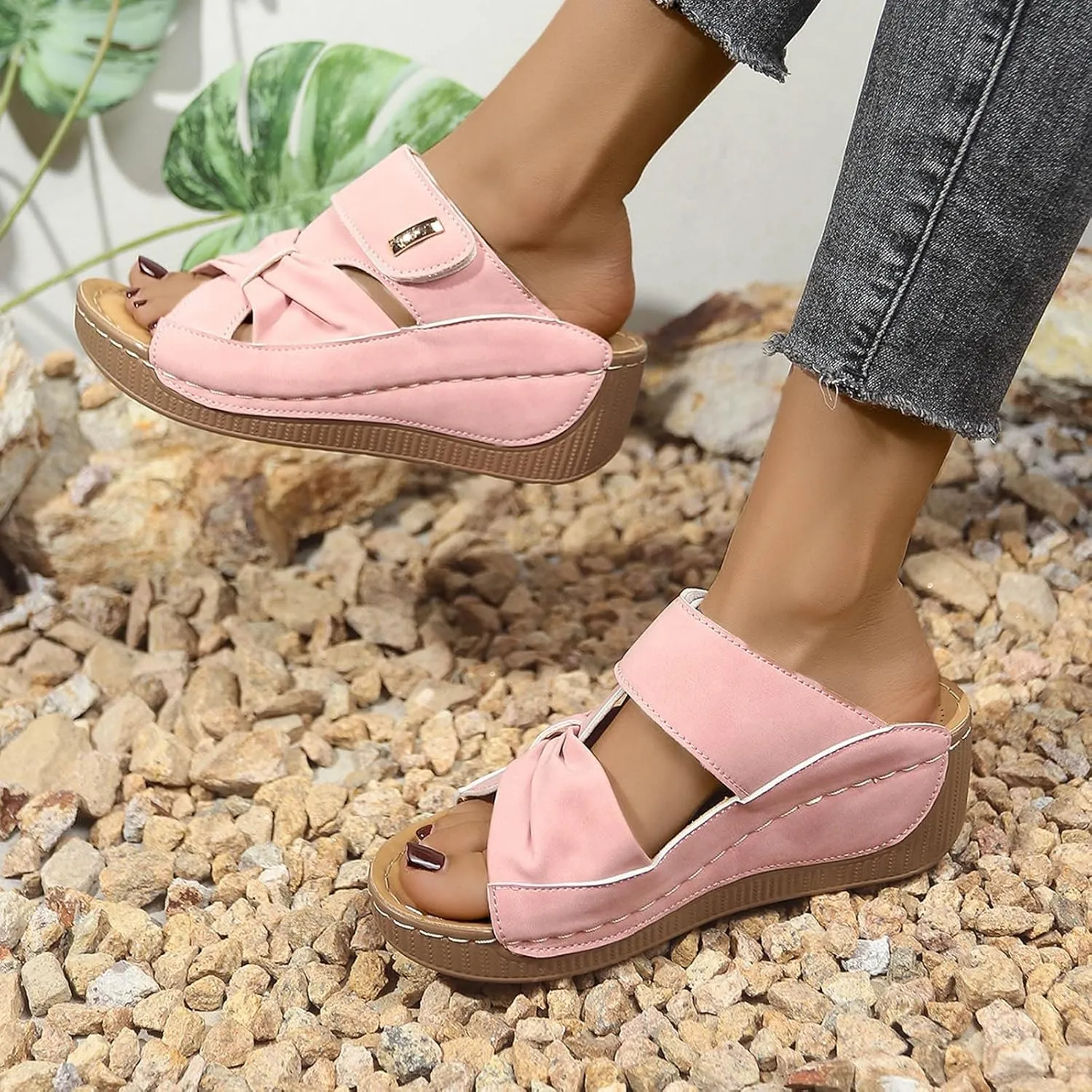 Orthopedic Sandals for Women Slip On Dressy Summer Slide Shoes Comfort Open Toe Wedge Sandals Walking