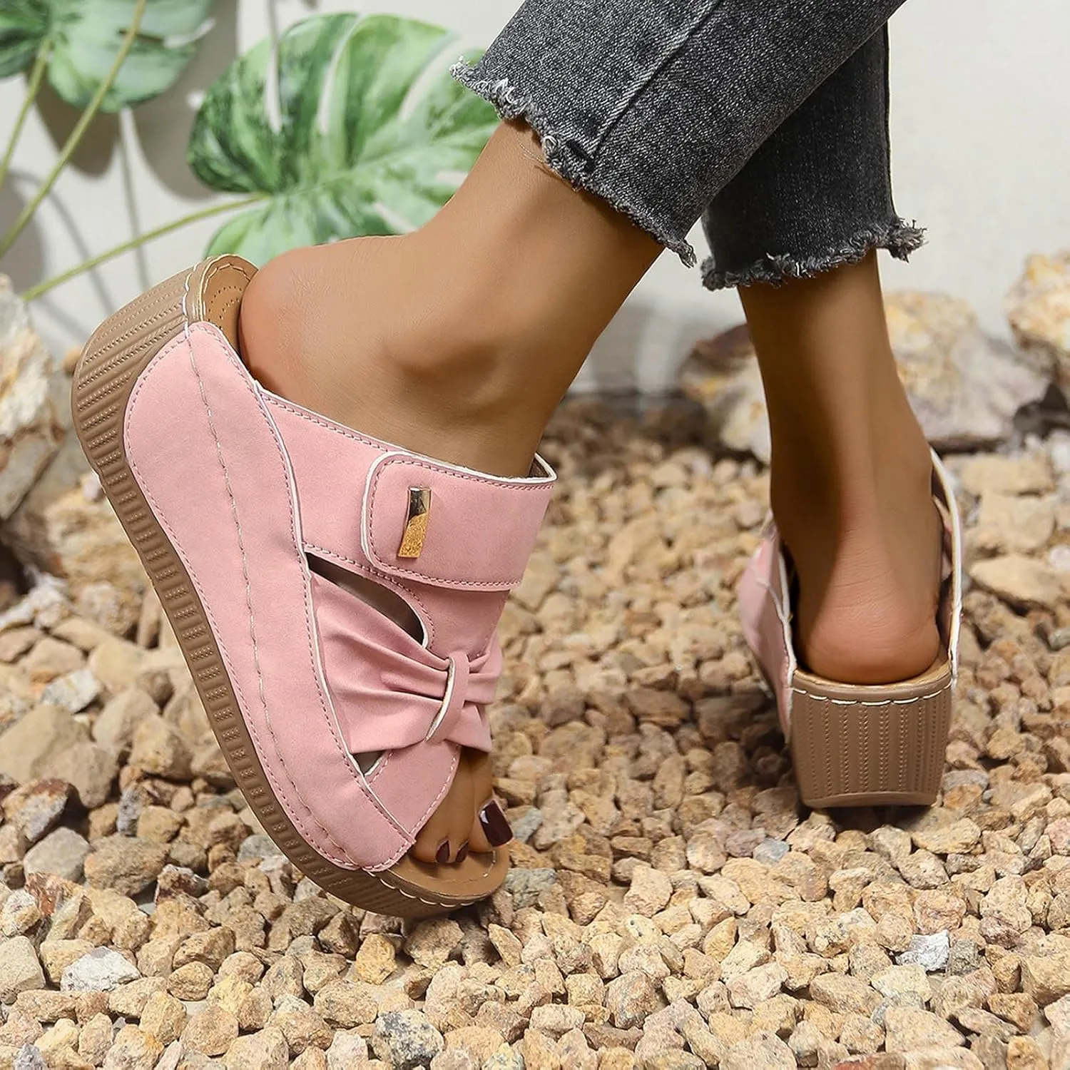 Orthopedic Sandals for Women Slip On Dressy Summer Slide Shoes Comfort Open Toe Wedge Sandals Walking
