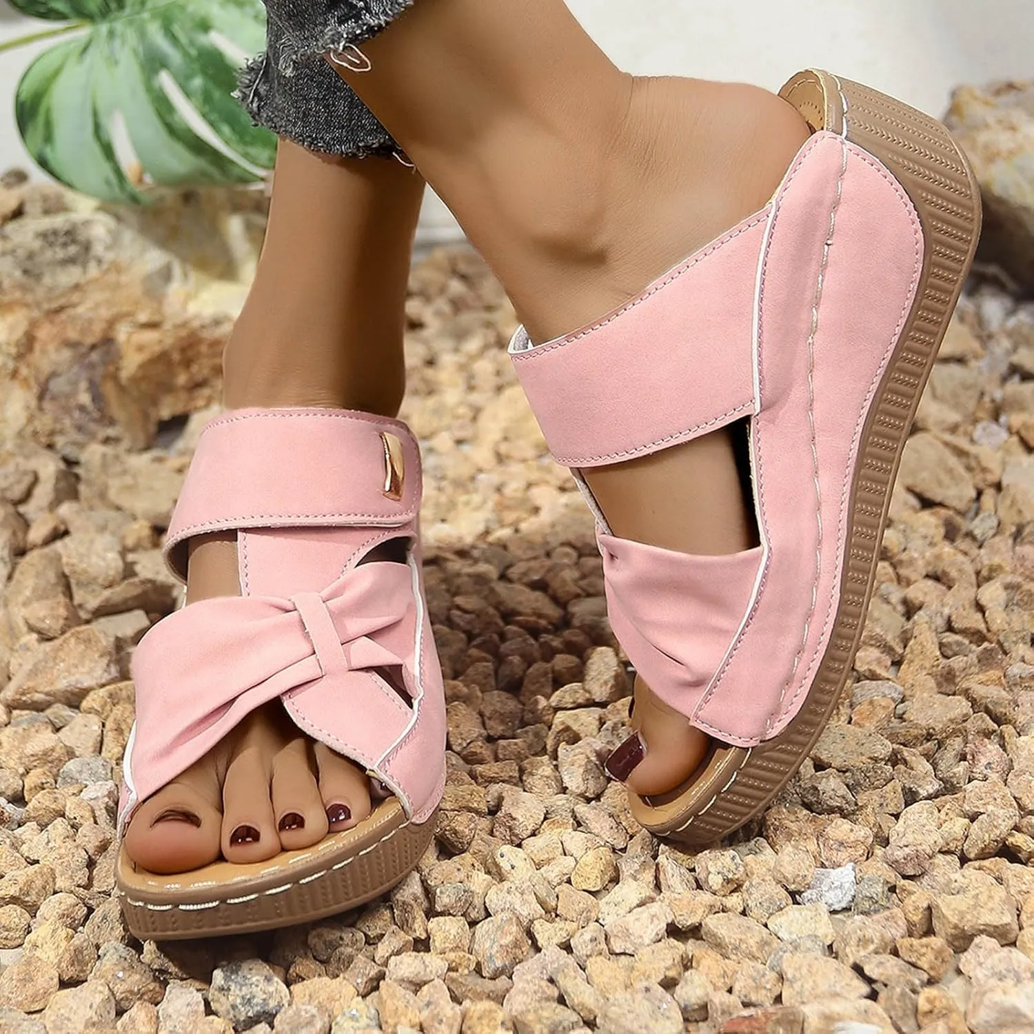 Orthopedic Sandals for Women Slip On Dressy Summer Slide Shoes Comfort Open Toe Wedge Sandals Walking