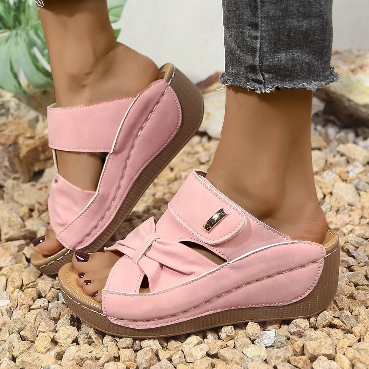 Orthopedic Sandals for Women Slip On Dressy Summer Slide Shoes Comfort Open Toe Wedge Sandals Walking