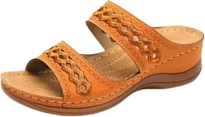 Orthopedic Sandals for Women Wide Width Arch Support Low Wedges Comfortable Walking Sandals Mesh Up Open Toe Slip On Slippers Beach Vacation Casual Footwear Ladies Slide Sandal 2025 Dress Shoes