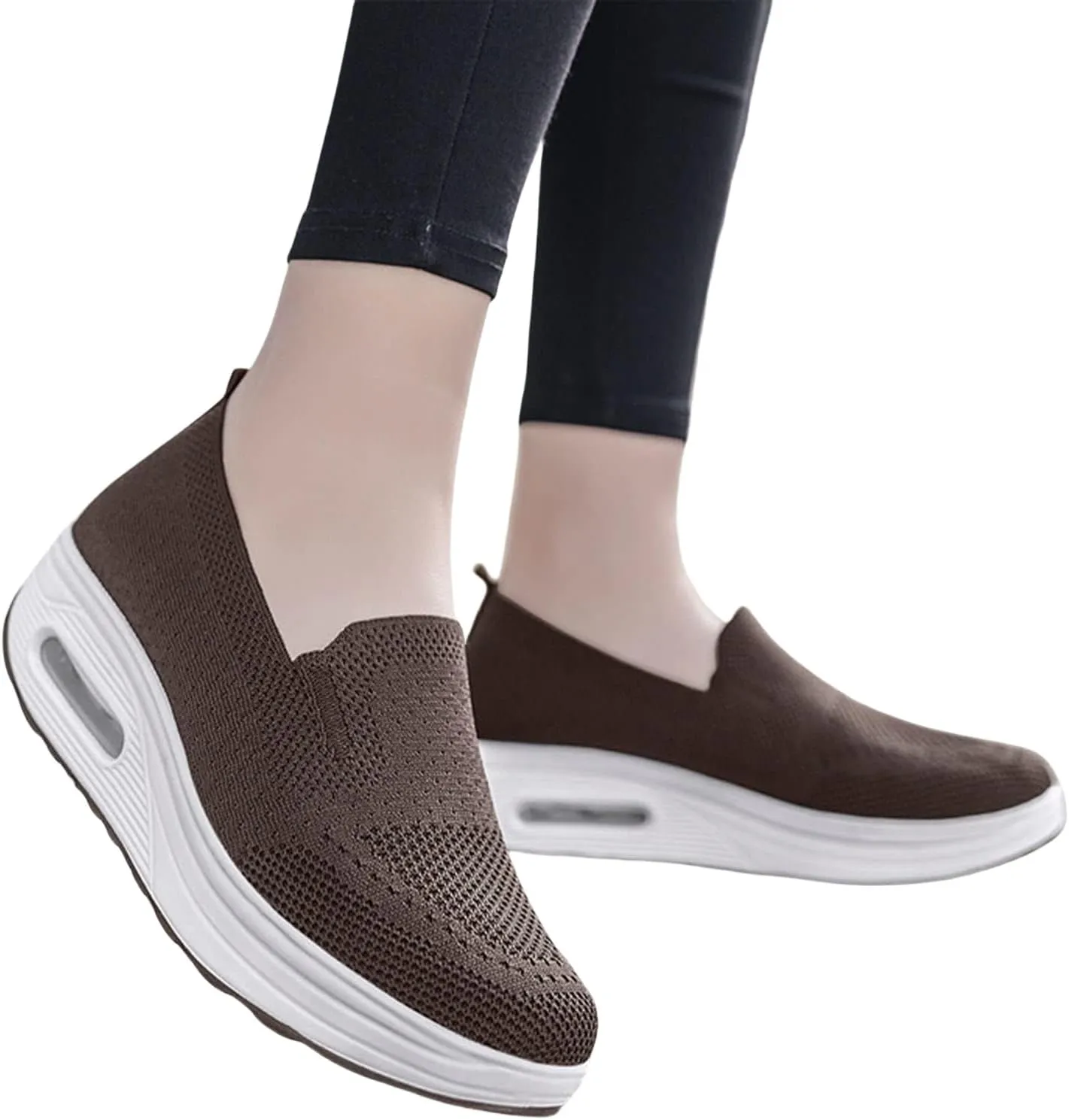 Orthopedic Sneakers for Women Slip-On Light Air Cushion Mesh Up Stretch Platform Orthopedic Sneakers Breathable Knitted Woven Low Top Walking Shoes Arch Support Non-Slip Shoe