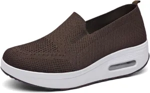 Orthopedic Sneakers for Women Slip-On Light Air Cushion Mesh Up Stretch Platform Orthopedic Sneakers Breathable Knitted Woven Low Top Walking Shoes Arch Support Non-Slip Shoe