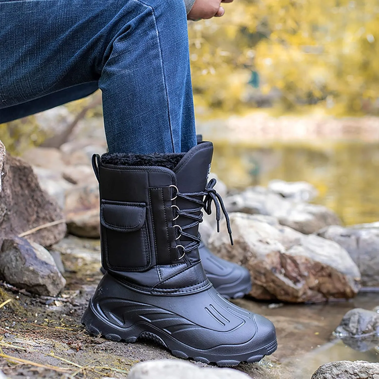Outdoor Men's Snow Boots, Autumn and Winter Thickened Warm Insulation Mid Barrel Waterproof Men's Snow Anti-skid Shoes, for Hiking Trekking Climbing Boot