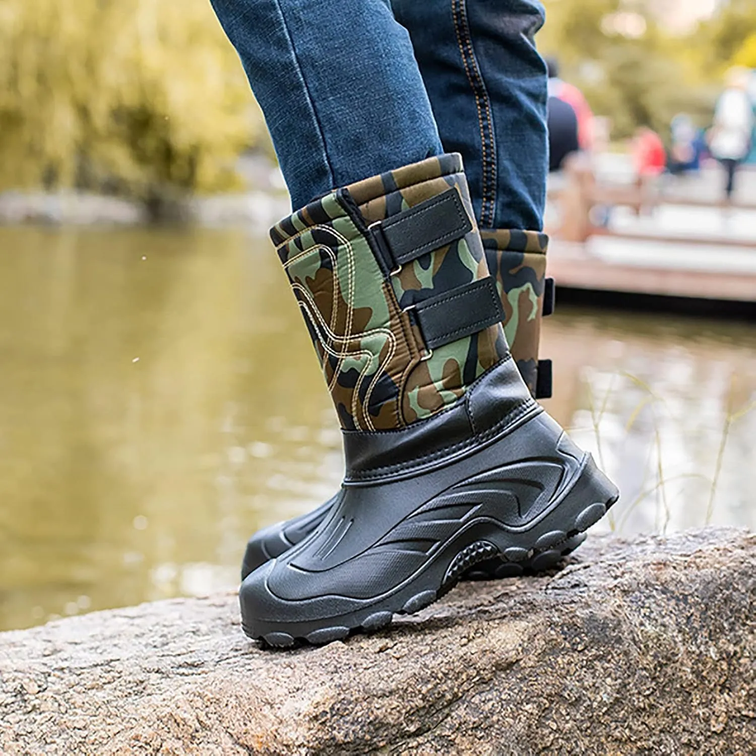 Outdoor Men's Snow Boots, Autumn and Winter Thickened Warm Insulation Mid Barrel Waterproof Men's Snow Anti-skid Shoes, for Hiking Trekking Climbing Boot