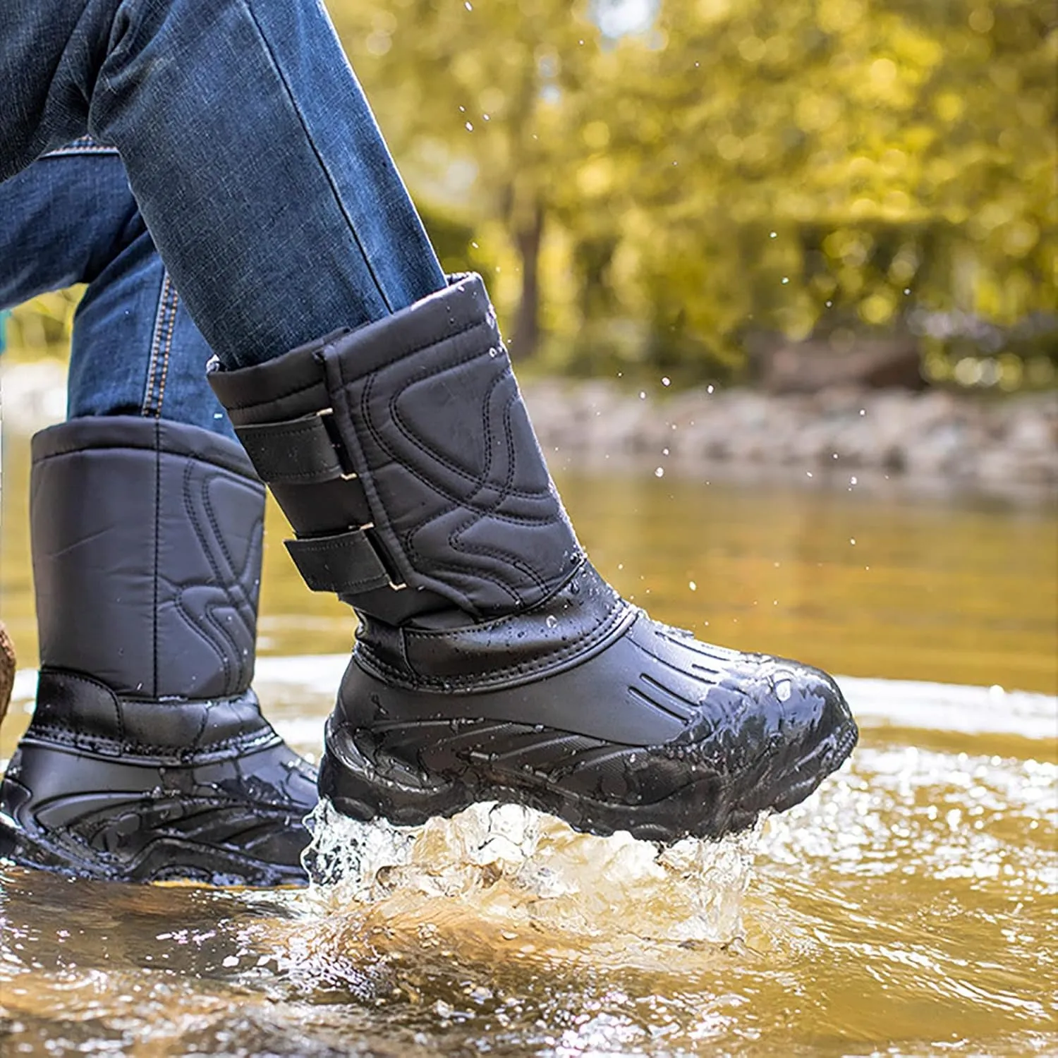 Outdoor Men's Snow Boots, Autumn and Winter Thickened Warm Insulation Mid Barrel Waterproof Men's Snow Anti-skid Shoes, for Hiking Trekking Climbing Boot