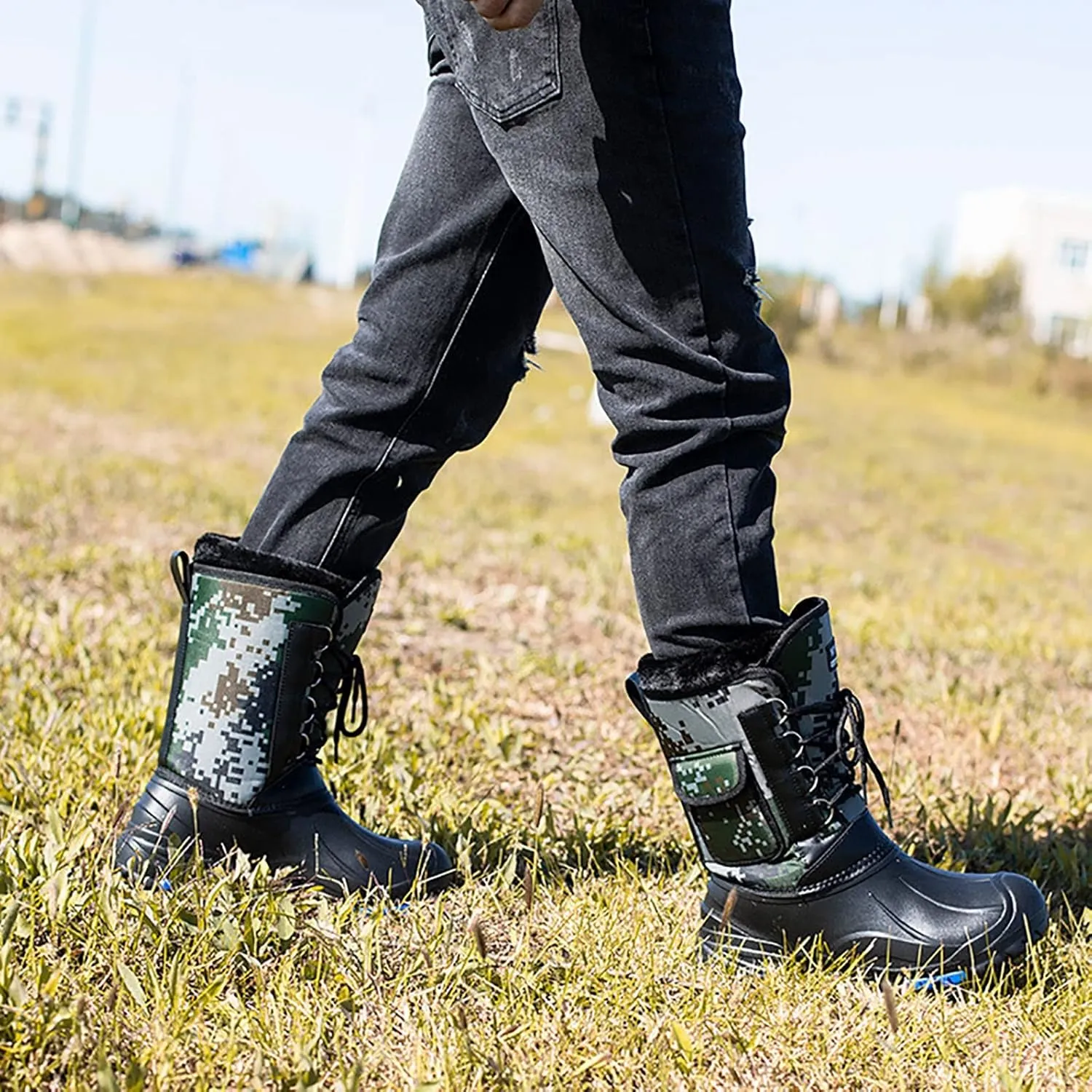 Outdoor Men's Snow Boots, Autumn and Winter Thickened Warm Insulation Mid Barrel Waterproof Men's Snow Anti-skid Shoes, for Hiking Trekking Climbing Boot