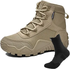 Outdoor Men's Tactical Military Boots, Men's Waterproof Hiking Boots with Sports Socks Lightweight Work Boots Tactical Combat Military Durable Boots