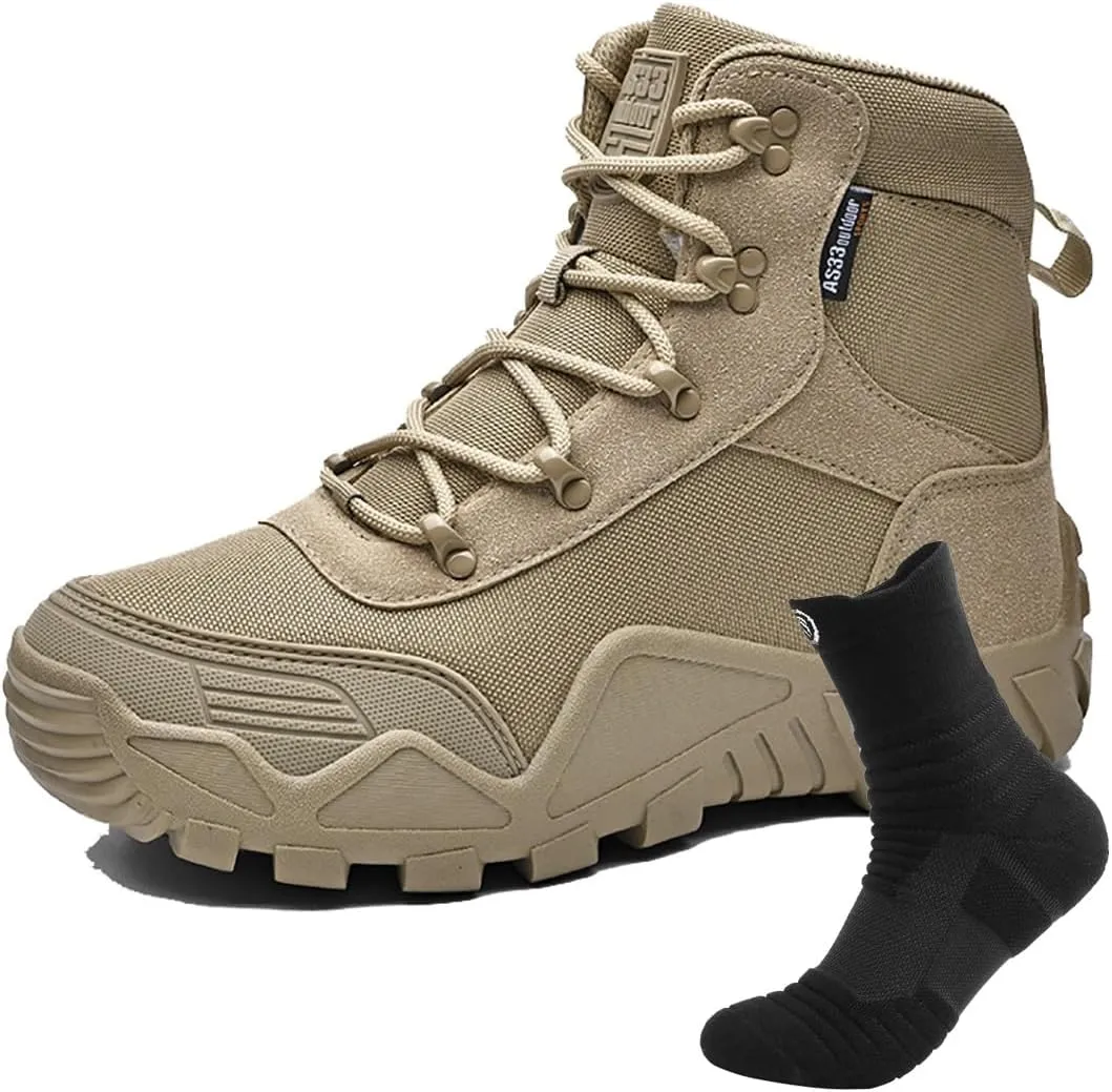 Outdoor Men's Tactical Military Boots, Men's Waterproof Hiking Boots with Sports Socks Lightweight Work Boots Tactical Combat Military Durable Boots