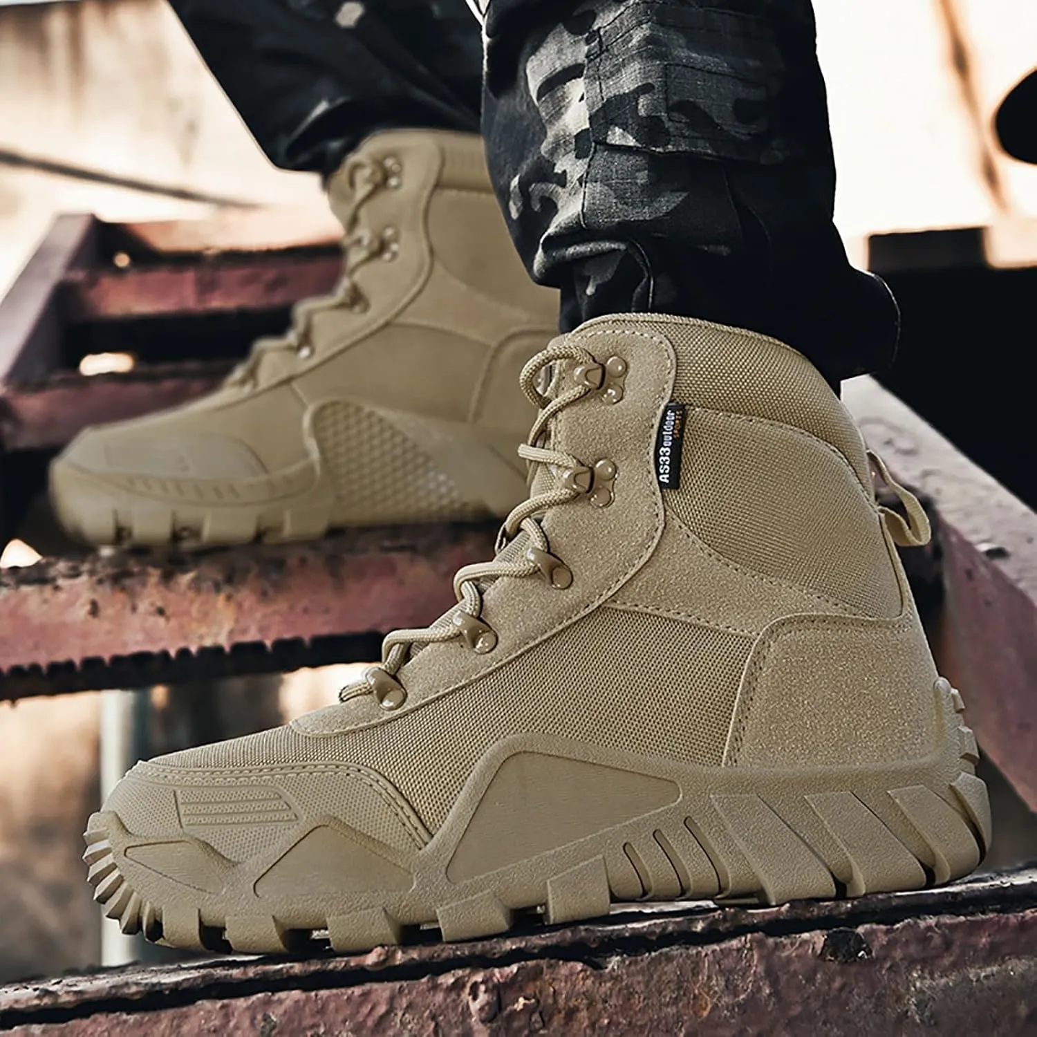 Outdoor Men's Tactical Military Boots, Men's Waterproof Hiking Boots with Sports Socks Lightweight Work Boots Tactical Combat Military Durable Boots